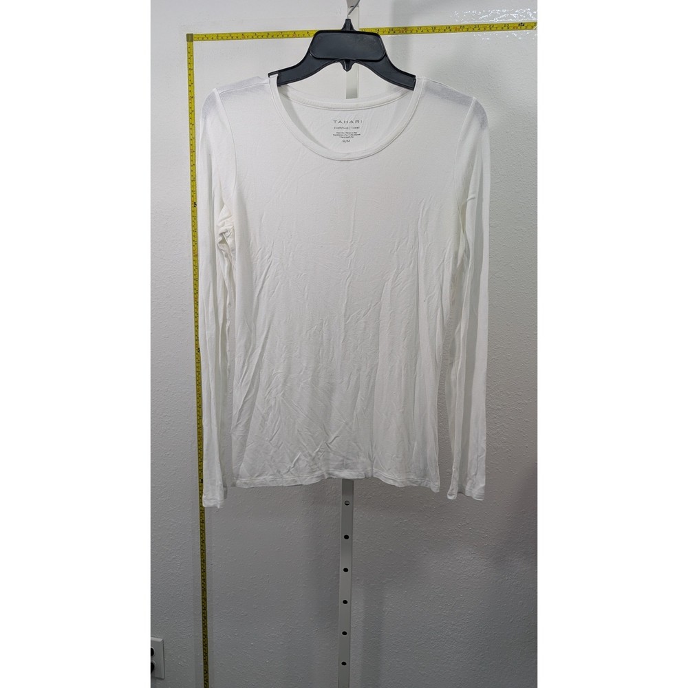 Tahari Essentials Womens White Long Sleeve Crew Neck T-Shirt Size M Peru Base