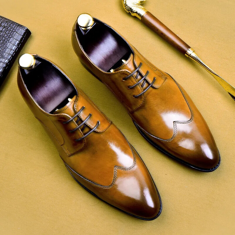 Handmade Oxford Dress Shoes Men Genuine Cow Leather Shoes Footwear Formal Shoes