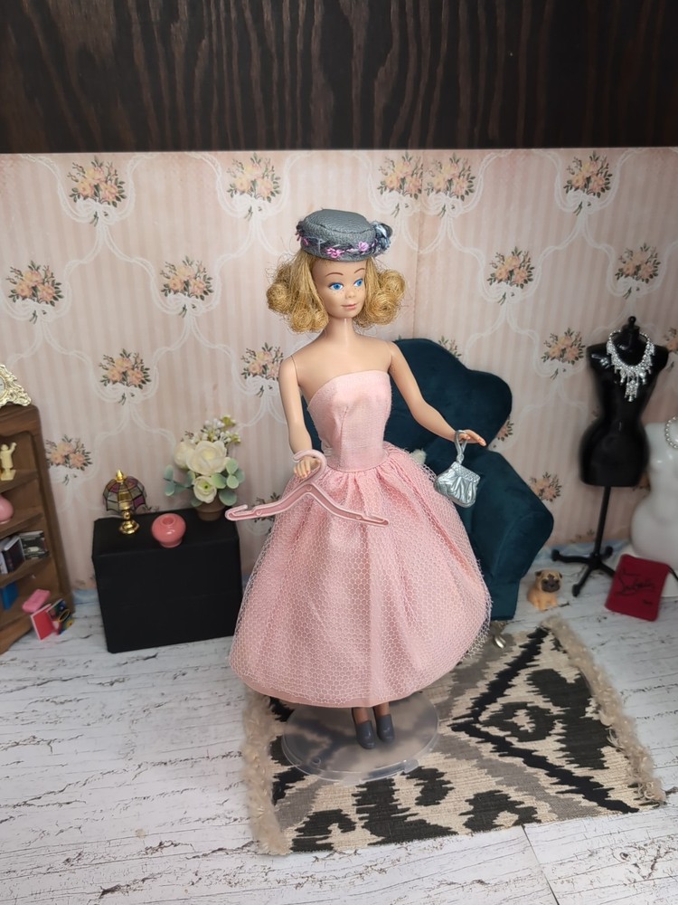 Vintage Barbie Clone Outfit - Dress, Custom Hat, Purse, Shoes, Hanger