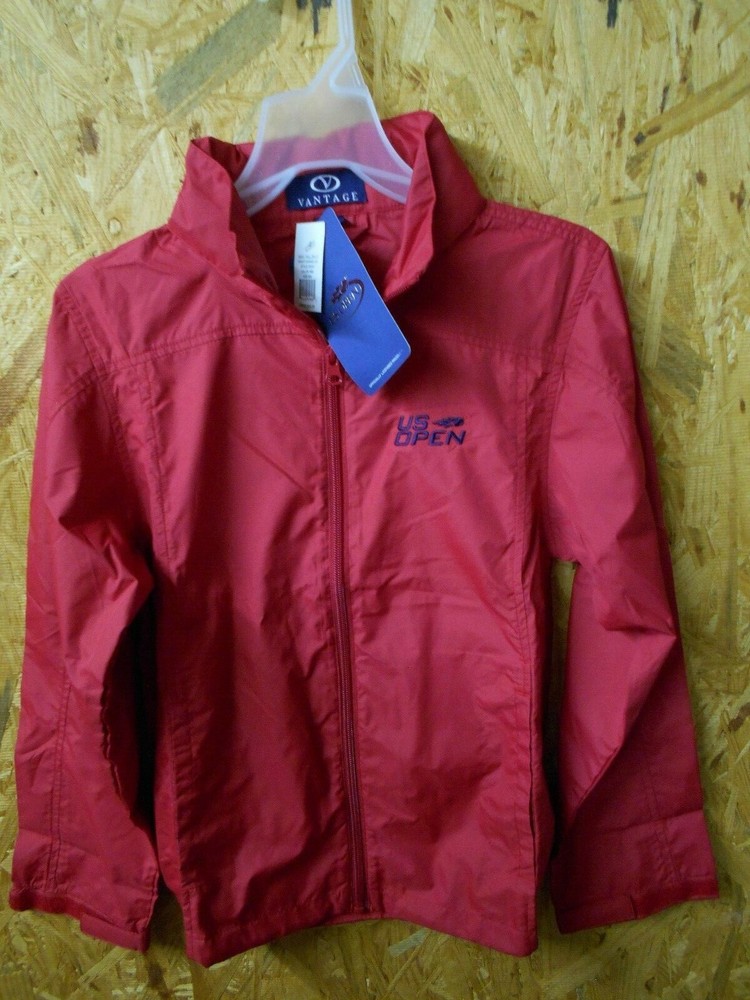 US OPEN Tennis YOUTH FULL ZIP LT. WEIGHT HOODED JACKET, RED, MED, 8/10