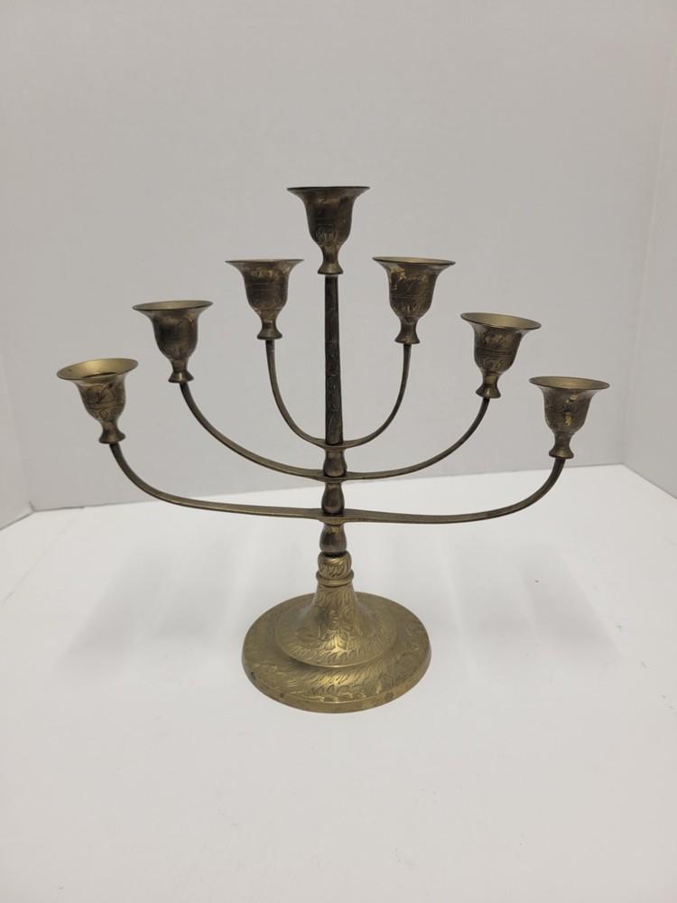 Vintage Solid Brass  7 Arm Taper Candle Holder Adjustable Candelabra Altar
