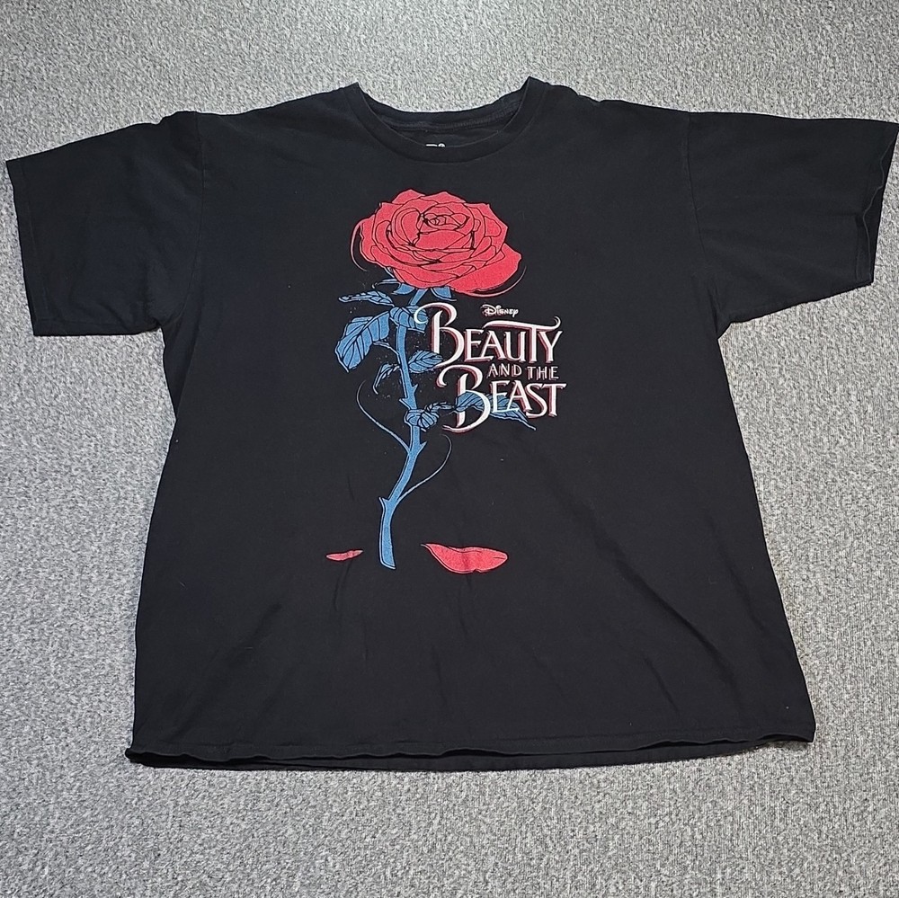 Disney Beauty and the Beast Black Graphic T-Shirt with Rose Design Adult