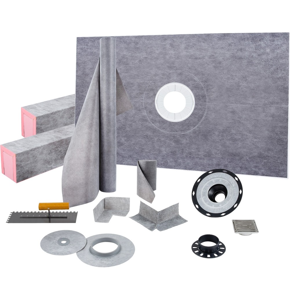 ABS & PVC Shower Tray Kit with Curb - 38x60 or 48x72 - Central Offset Drain-image