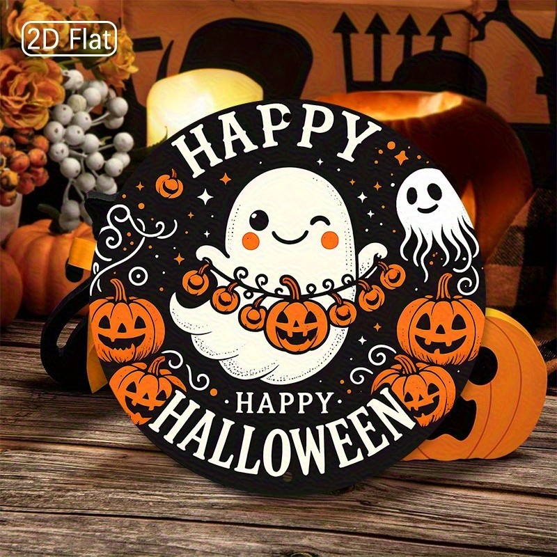 Happy Halloween Ghost Humorous Eerie Round Aluminum Sign