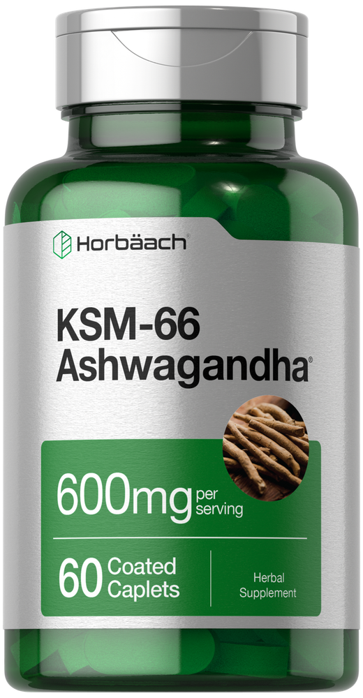 KSM-66 Ashwagandha 600mg | 60 Caplets | With L-Theanine | Vegan | by Horbaach