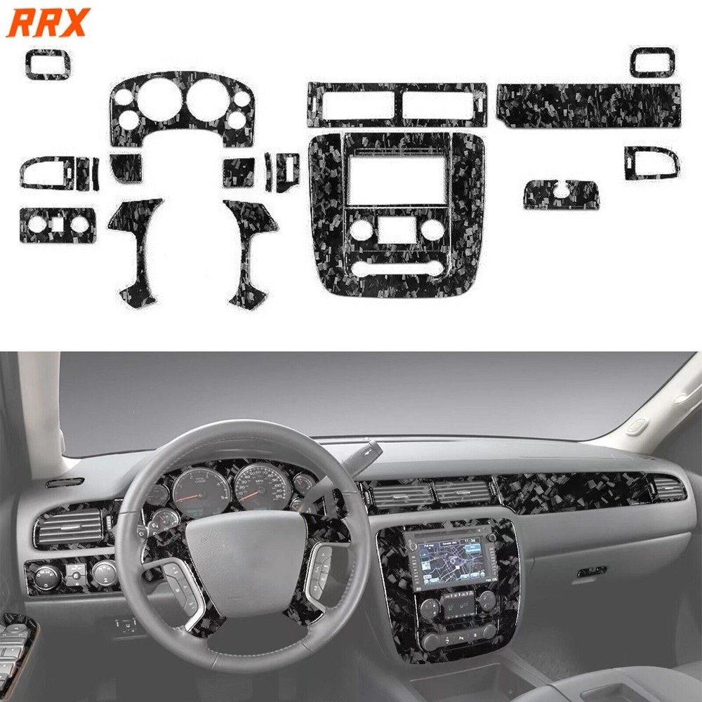 23Pcs Forged Carbon Fiber Interior Dash Kits Cover For Silverado/Tahoe/Sierra