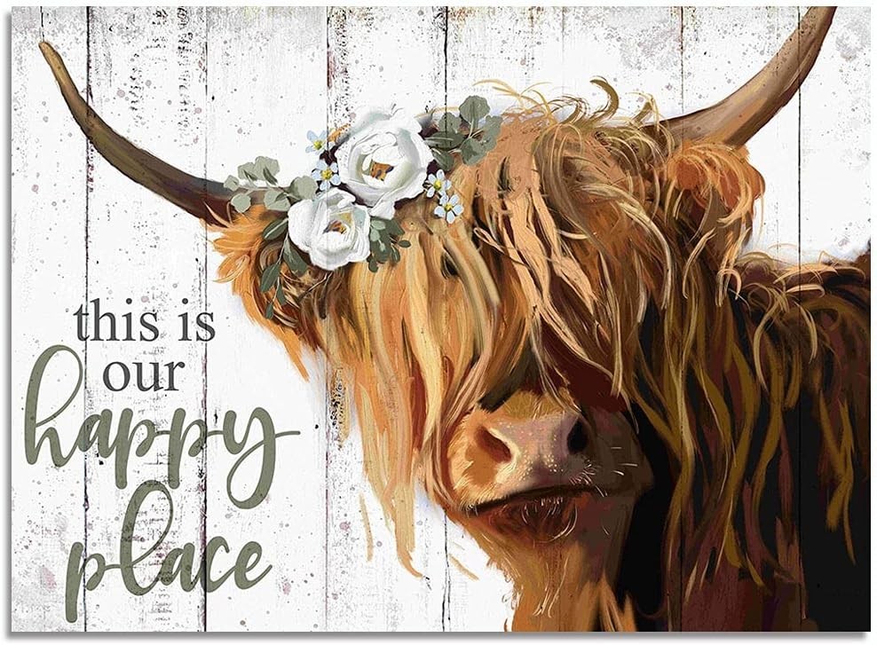 Highland Cow Wall Art - Inspirational Canvas for Farmhouse Kitchen Decor