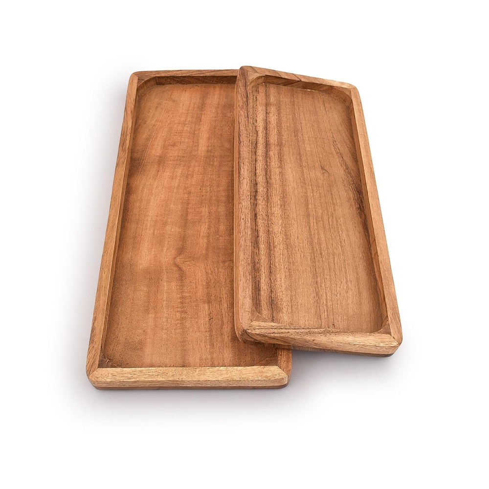 Acacia Wood Rectangular Serving Platters for BBQ Party Buffet Gift Food Presentation-image