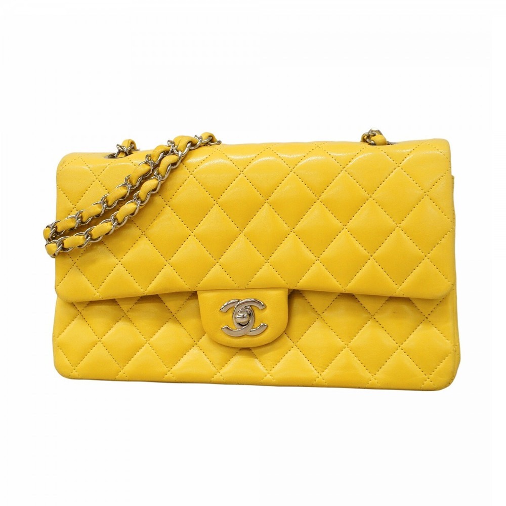 Chanel Lambskin Matelasse Shoulder Bag with Chain in Yellow and Silver Hardware 862850