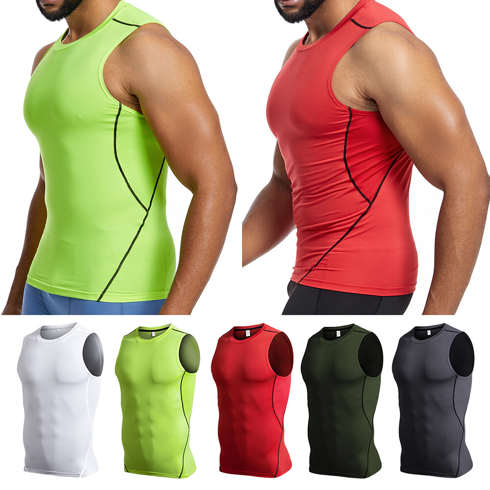 Mens Compression Base Sleeveless Vest Male Gym Fitness Sport Slim Fit Tank Tops