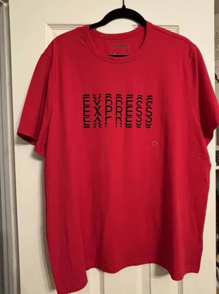 Express Red Black XL Men's Graphic Logo Crew Neck Short Sleeve Cotton T-Shirt