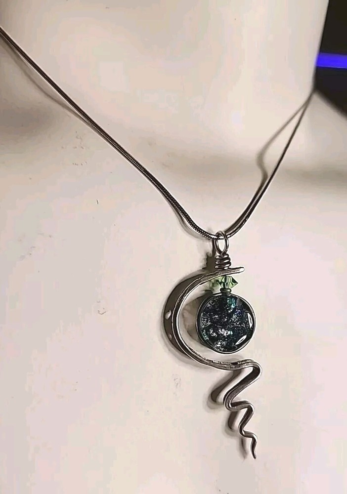 Silver Rotating Pendant Blown Glass Necklace Galaxy 16