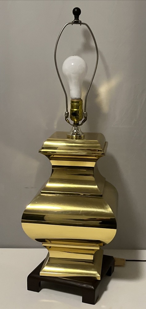Vintage Frederick Cooper Square Block Brass Lamps Wood Base Mid Century Modern