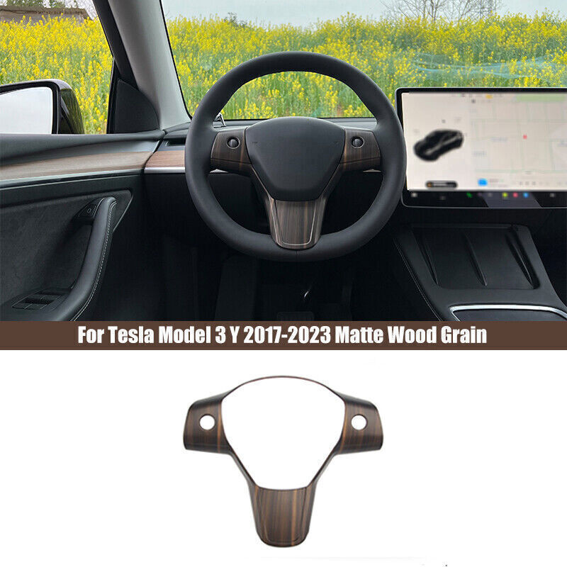 Tesla Model 3 Y 2017-2023 Wood Grain Steering Wheel Button Frame Cover Trim