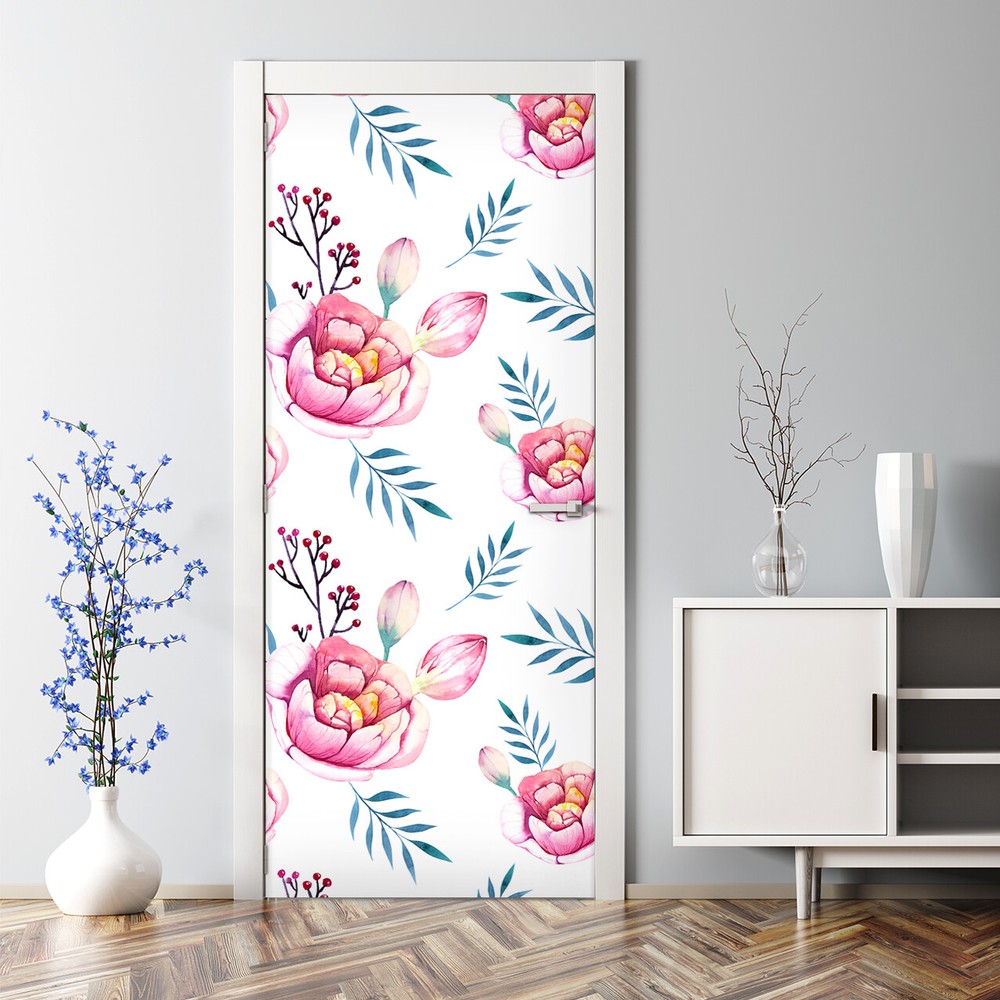 Bubble Free Door sticker Watercolour stylized flowers Colourful Pastel colors