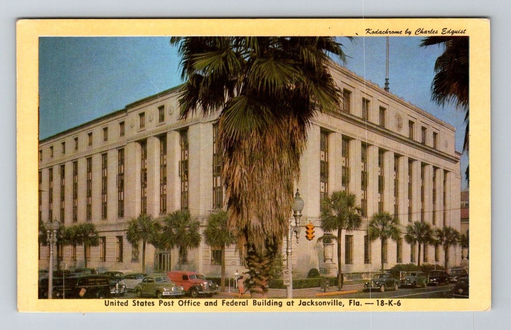 Jacksonville FL-Florida, Post Office /Federal Building, c1947 Vintage Postcard