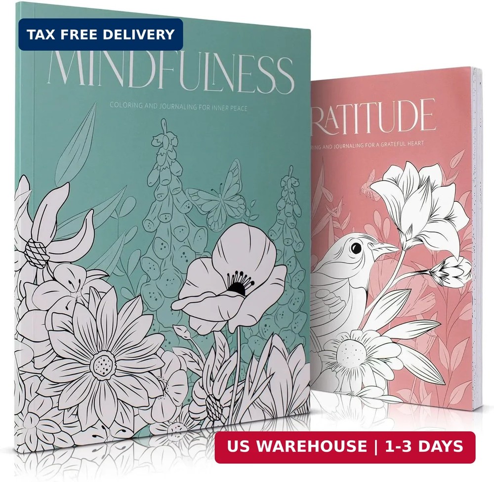 Beautiful Adult Coloring Book Set of 2 for Relaxation - Gratitude and Mindfulnes