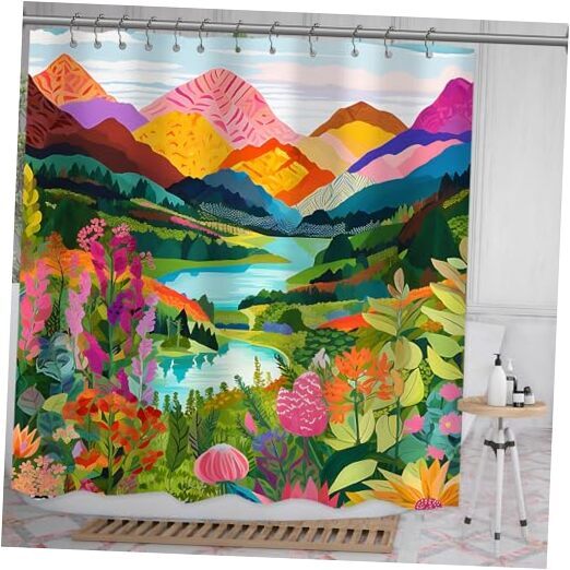 Mountain Abstact Shower Curtain Nature Forest 72×72inch Mountain Landscape-image