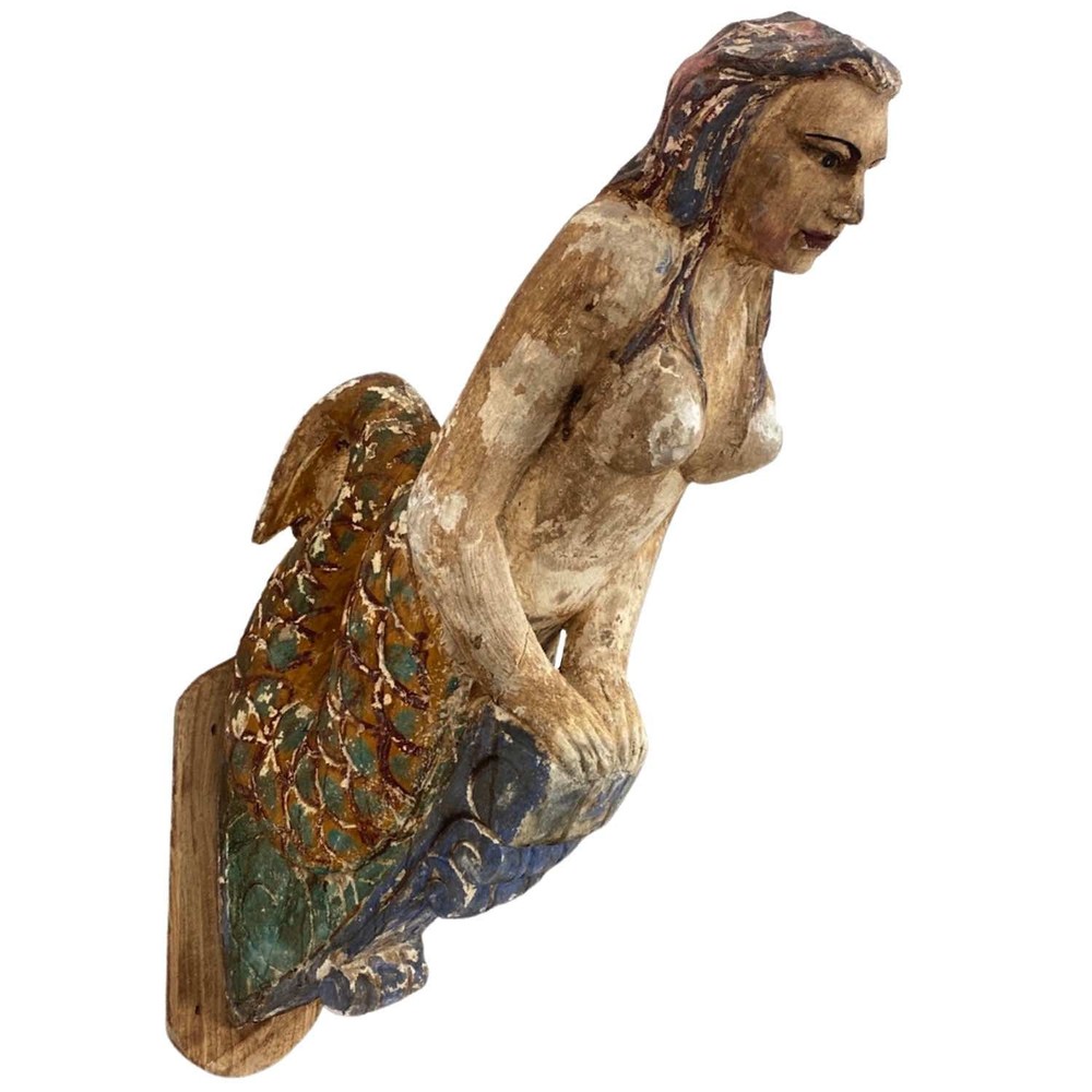 Wall Mounted Ship's Figuehead Mermaid Antique Replica Folk Art Masthead