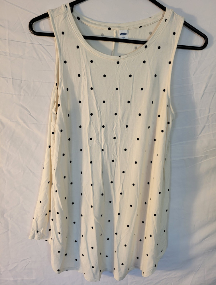 Old Navy Luxe White/Black Polka Dot Knit Cotton Scoop Neck Tank Women’s S