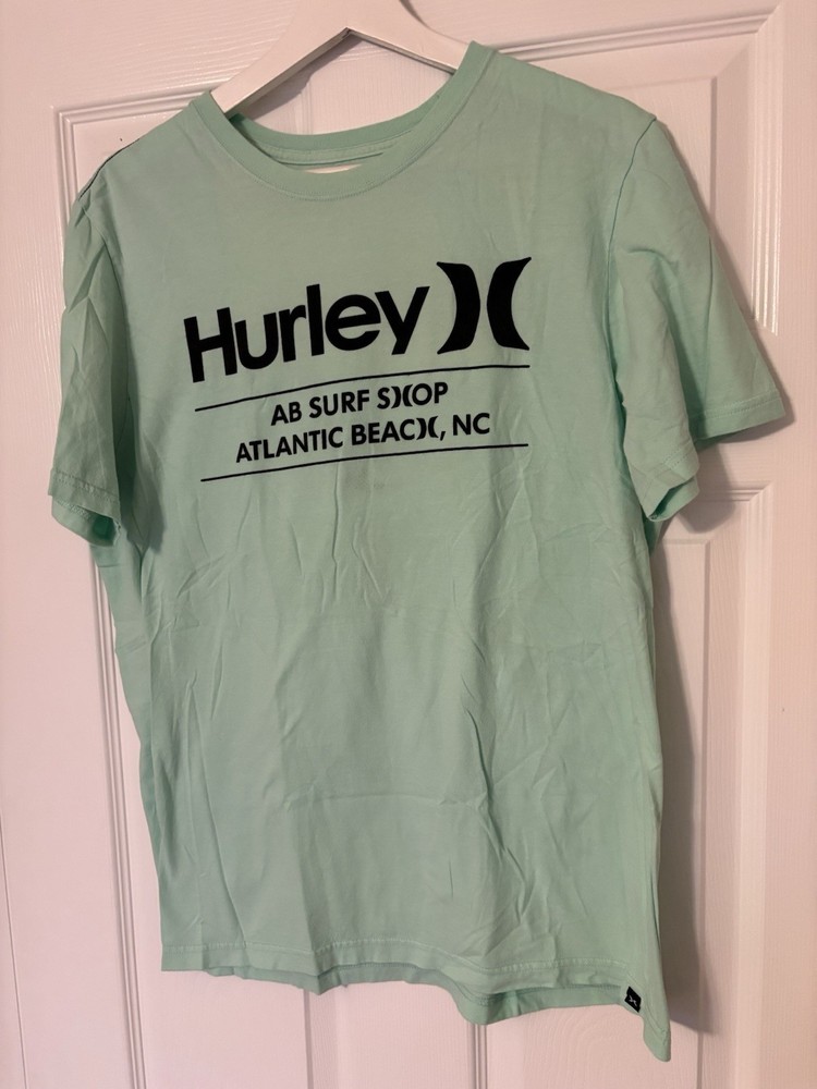Hurley Premium Fit Men's L Green AB Surf Shop Graphic Logo Cotton Crew Neck Tee