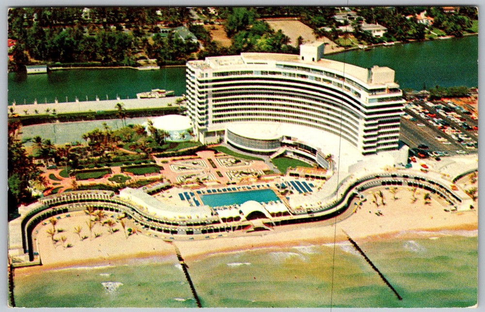 Vtg Postcard Fontainebleau Hotel Aerial View Miami Beach, FL 1950s