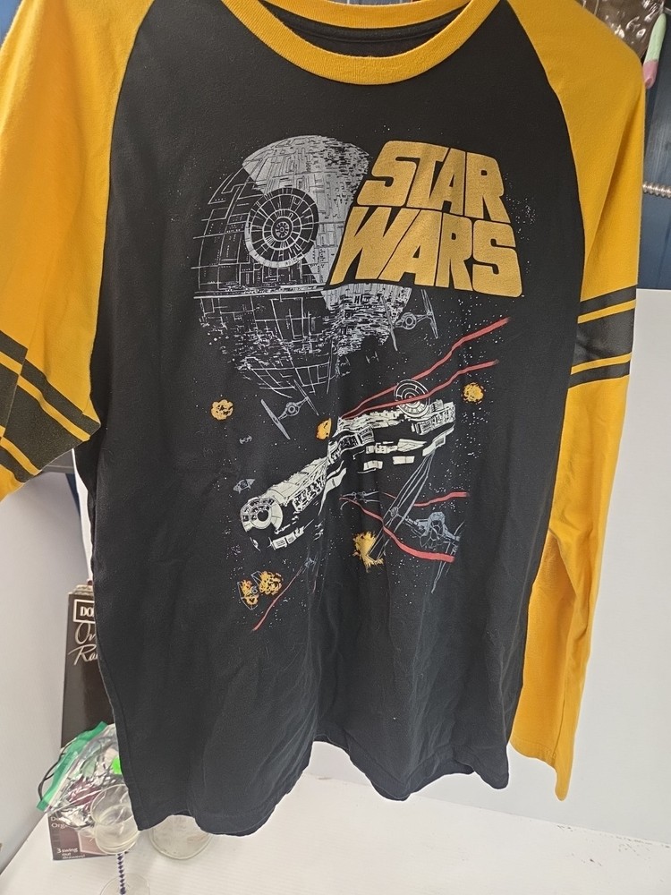 Vtg Star Wars Millennium Falcon Death Star Long Sleeve T Shirt XXL Black/Gold