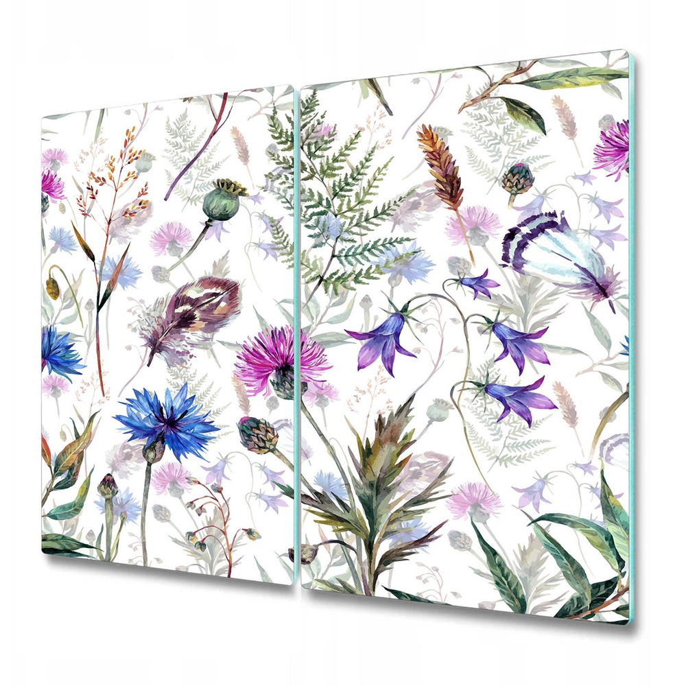 Glass Kitchen Chopping Board Wild flowers Colourful green and purple photo