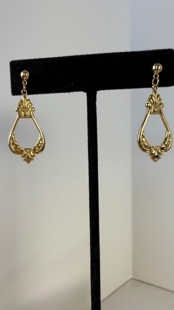 Vintage Coro Gold Tone Victorian Style Dangle Earrings | Signed Openwork