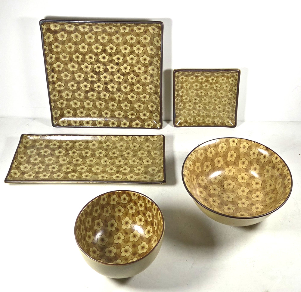 Sound Collection By Sousaku Japan Plum Blossom 5 Piece Stoneware Sushi Set