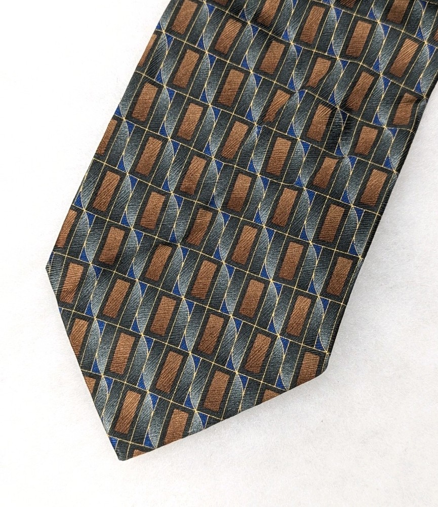 JOS A BANK Vtg Italian Green Geometric Silk NECKTIE TIE