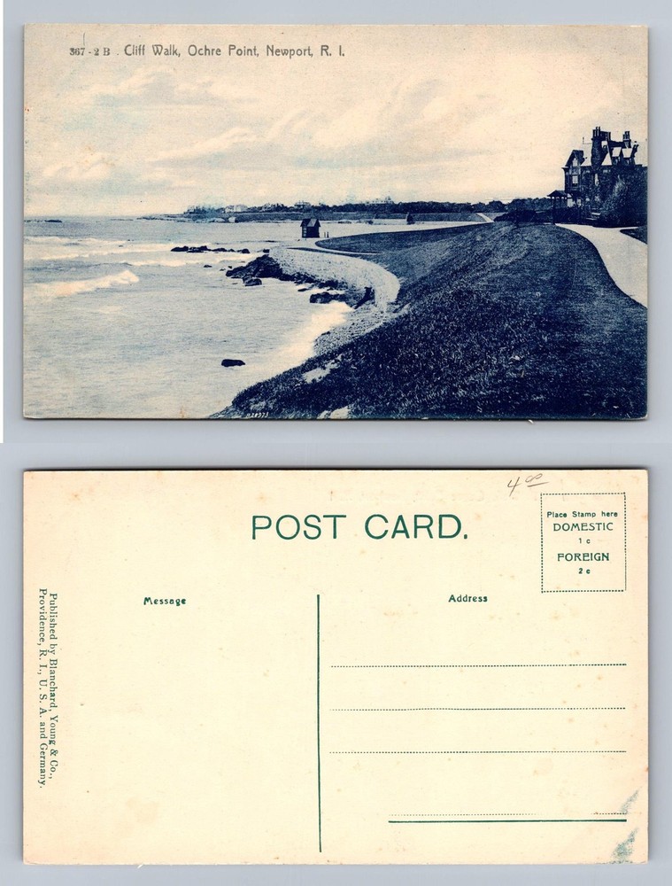 Newport, RI-Rhode Island, Cliff Walk Ochre Point Scene Old Vintage Postcard