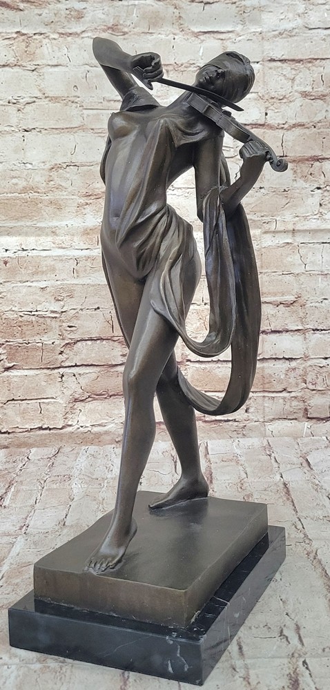Abstract Bronze Nude Female Musician Sculpture 100% Genuine-image