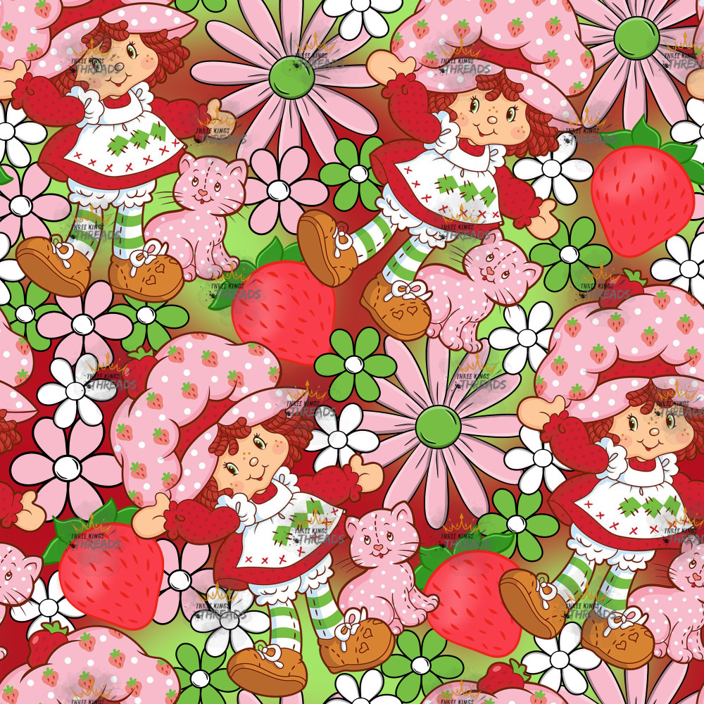 Strawberry Shortcake Red Custom Print 1 Yard Fabric Seamless Design Appr 59x36