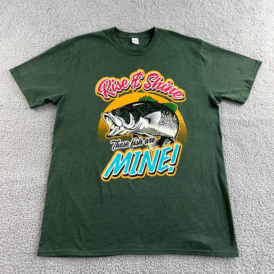 NEW Hanes T Shirt Mens Extra Large Green Graphic Tee Pullover Fishing Outdoor