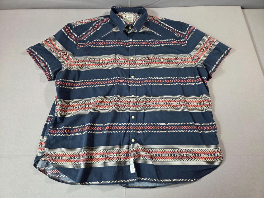 Lucky Brand Western Pearl Snap Shirt Mens XXL Aztec Stripe Short Sleeve