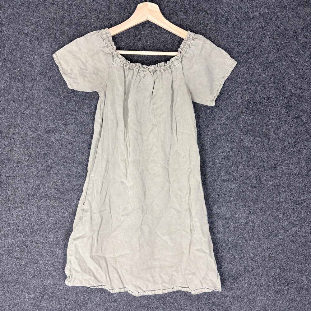 AG Adriano Goldschmied Dress Women M Medium Gray Shift Midi Linen Short Sleeve