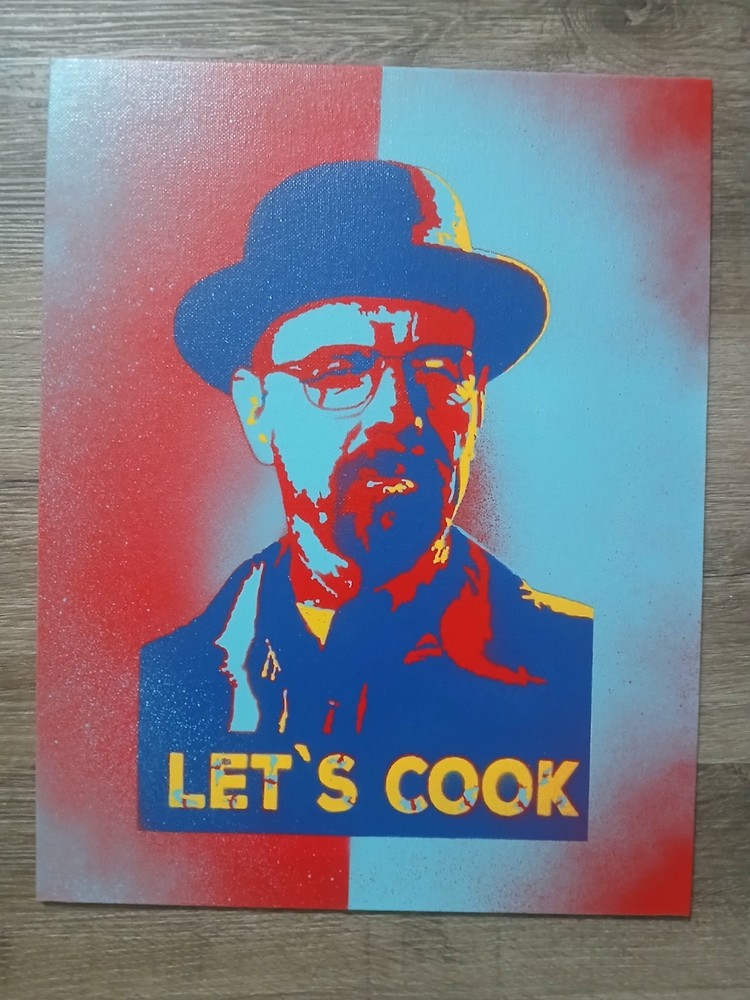 11 x 14 canvas Board. Multi layer stencil painting. Heisenberg. Walter White