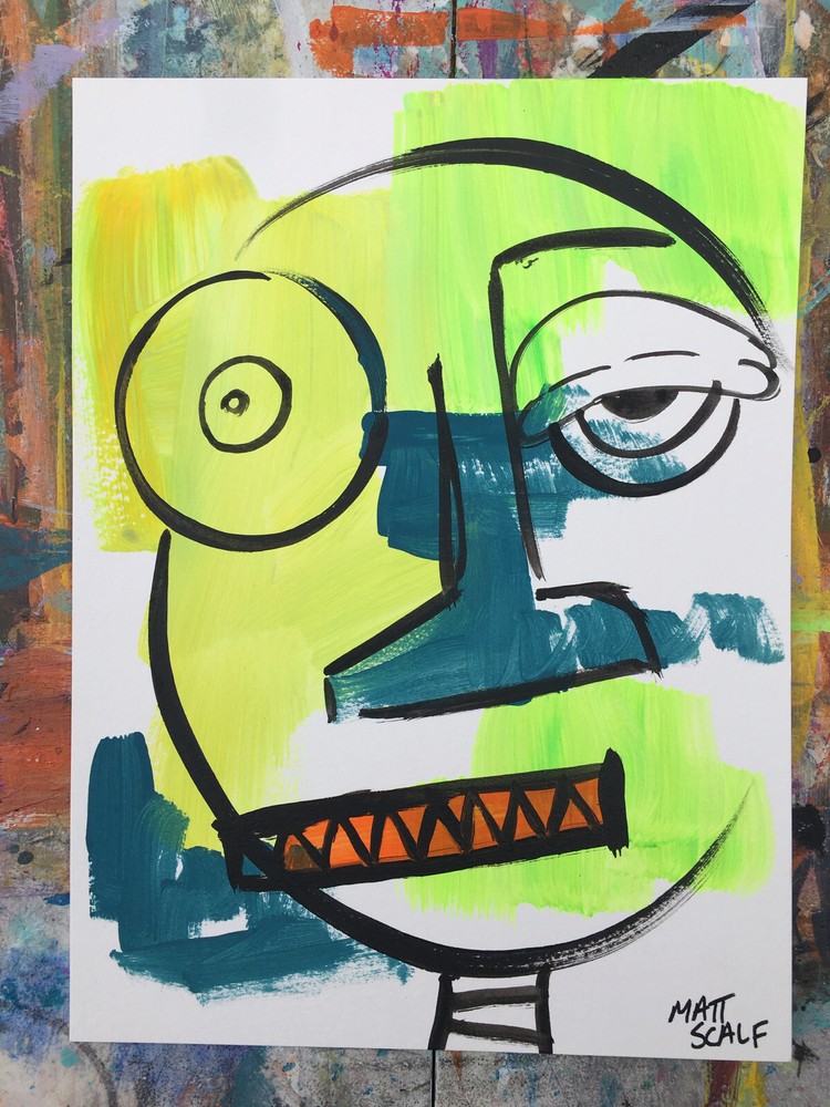 Matt Scalf Face Abstract Street Pop Art Graffiti ORIGINAL PAINTING 9x12 Portrait