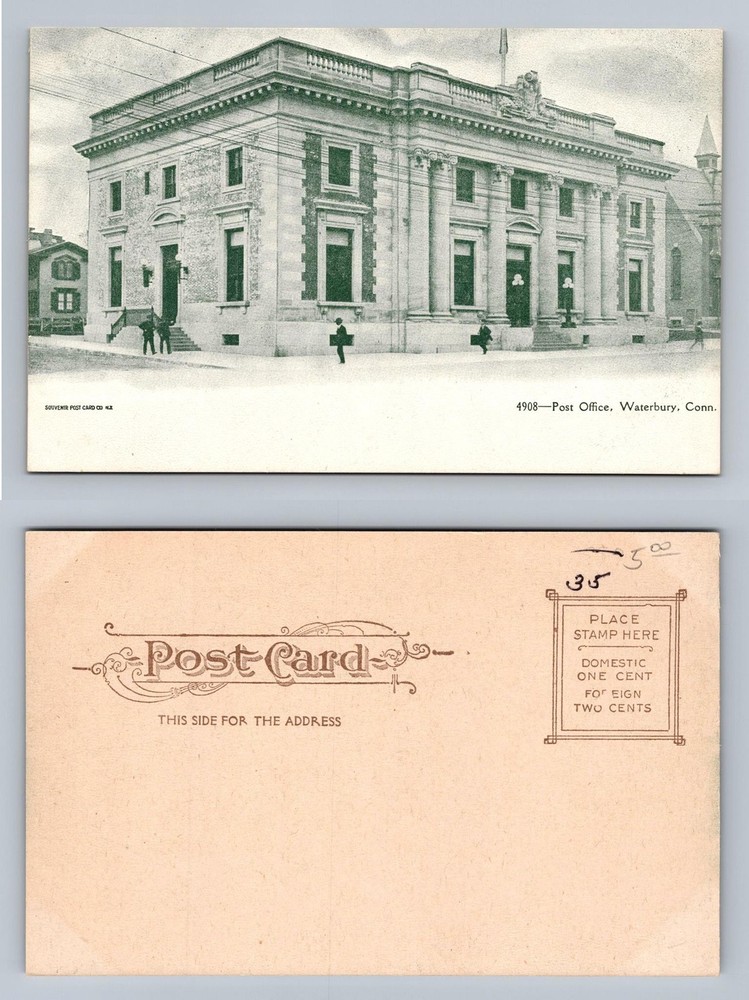 Waterbury, CT-Connecticut, Post Office Scene People View PC Vintage Postcard
