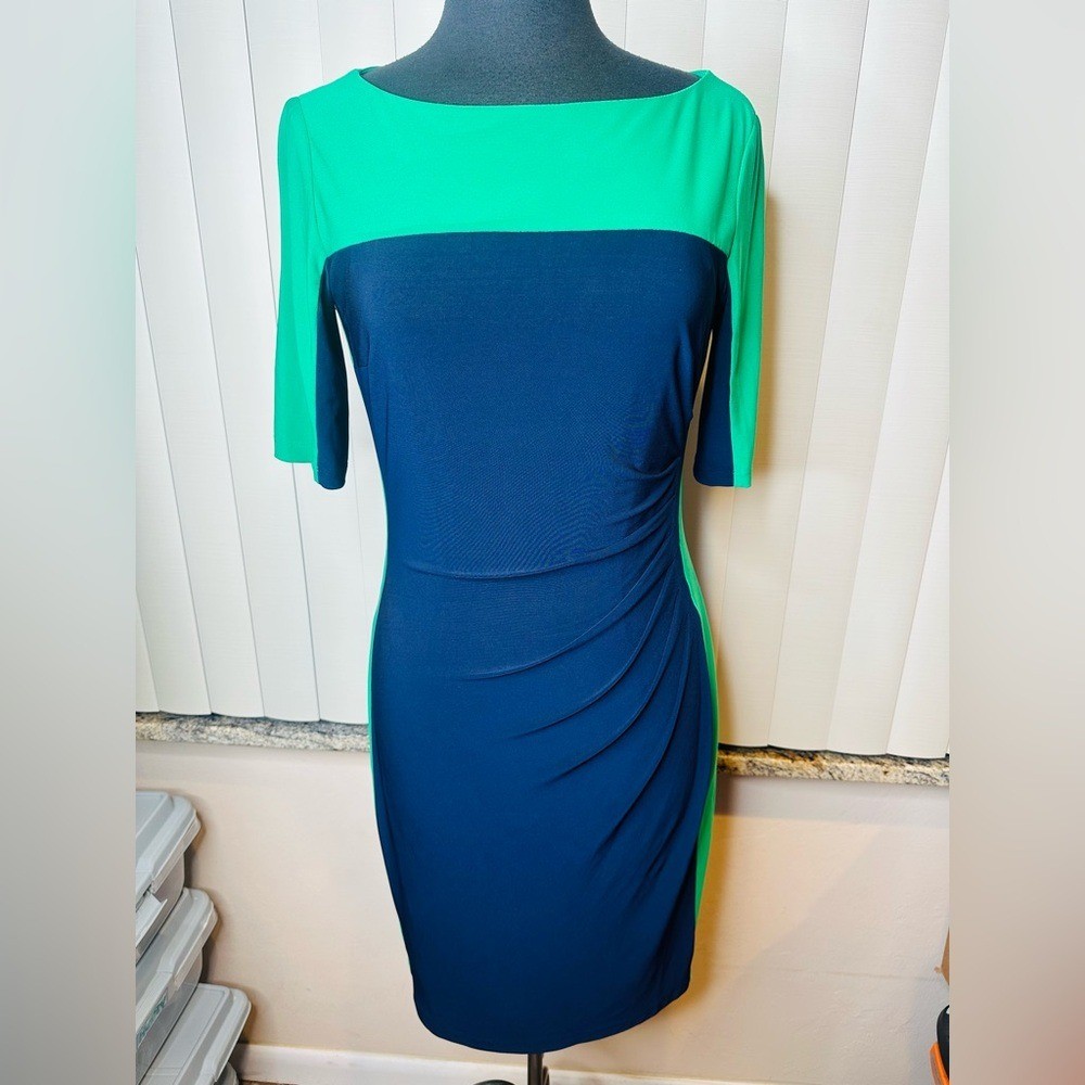 Chaps Green and Blue Colorblock Dress Size Medium
