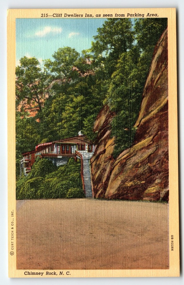Linen Postcard Cliff Dwellers Inn Chimney Rock North Carolina 1930s