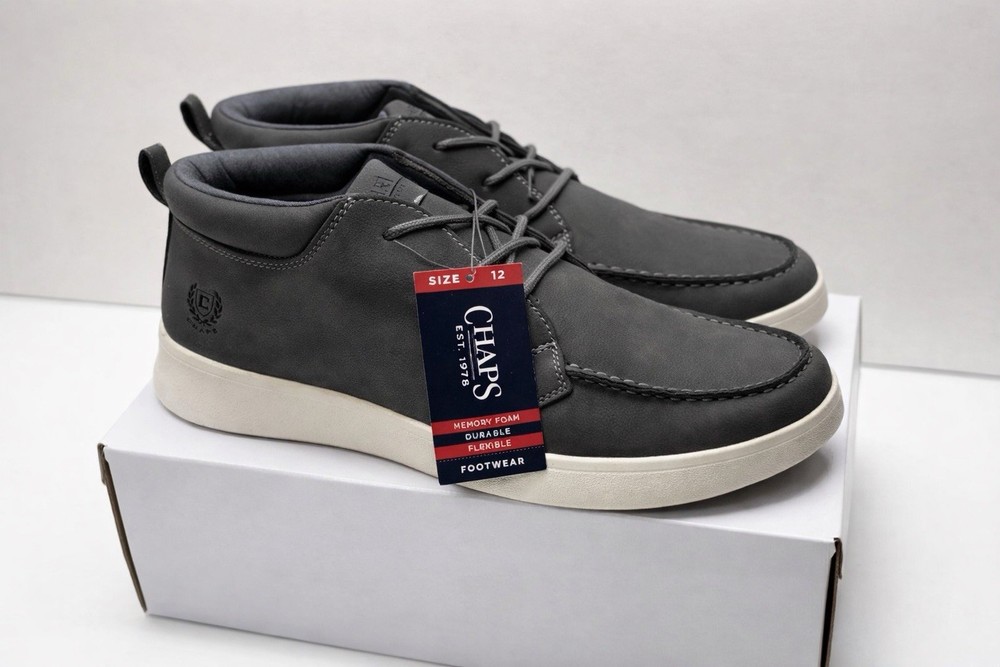 Chaps Mens Chukka Shoes Gray Lace Up Casual Memory Foam Size 12M New