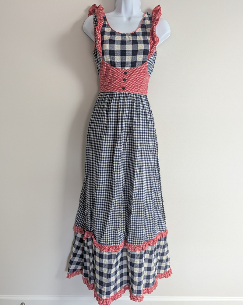 Tracy Petites Maxi Dress Womens Small Cottagecore Peasant Gingham Seersucker