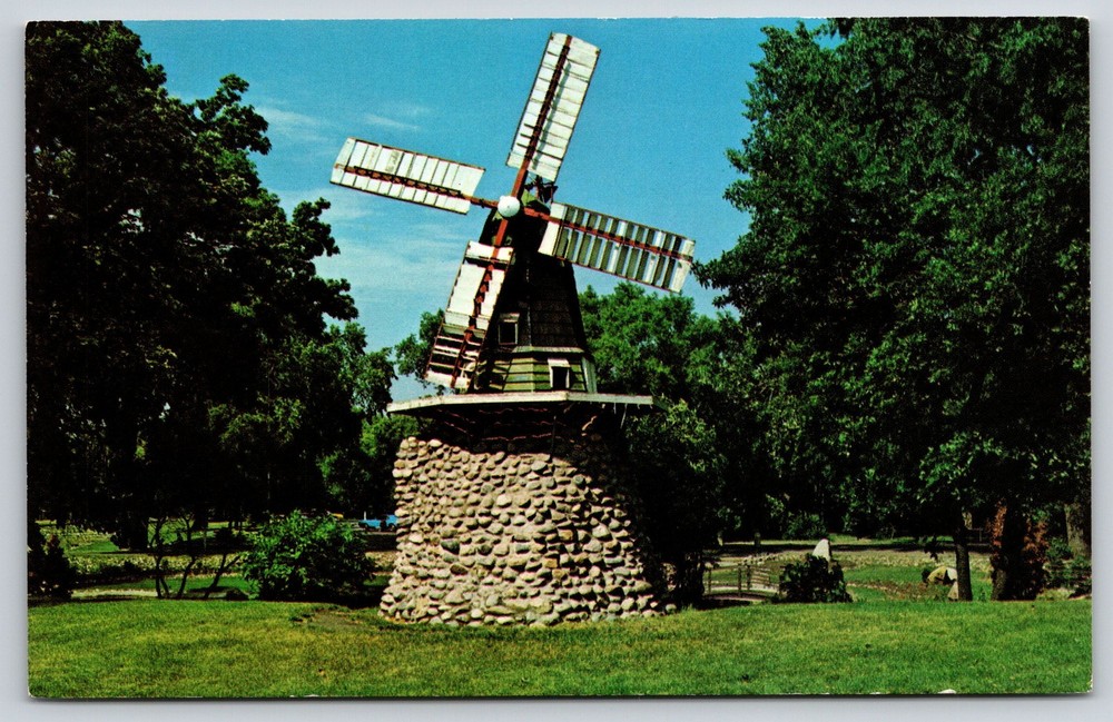 Minot North Dakota~Roosevelt Memorial Park~Dutch Windmill~Bridge~1950s Postcard