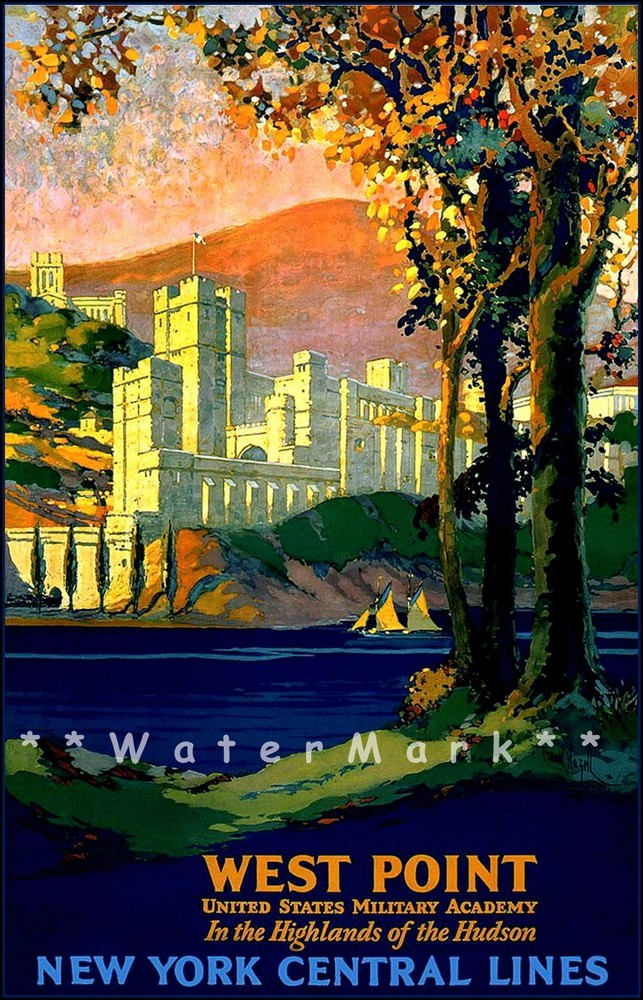 Vintage 1932 New York Central Railroad Hudson Highlands West Point Poster Print  