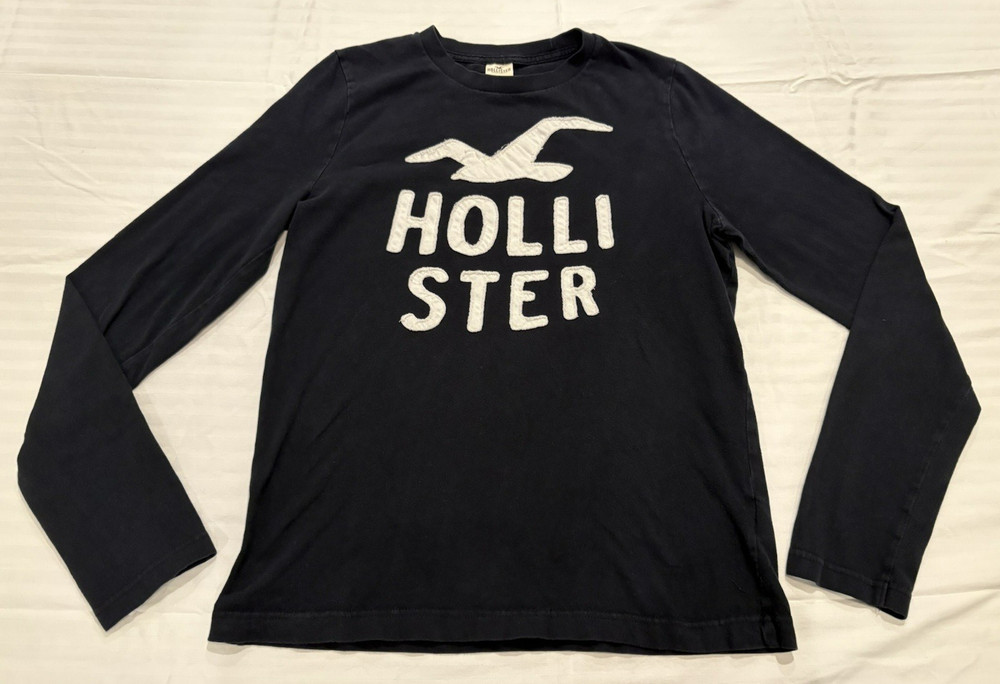Hollister Men´s Long Sleeve T-Shirt Black Logo Embroidered 100% Cotton Size Med
