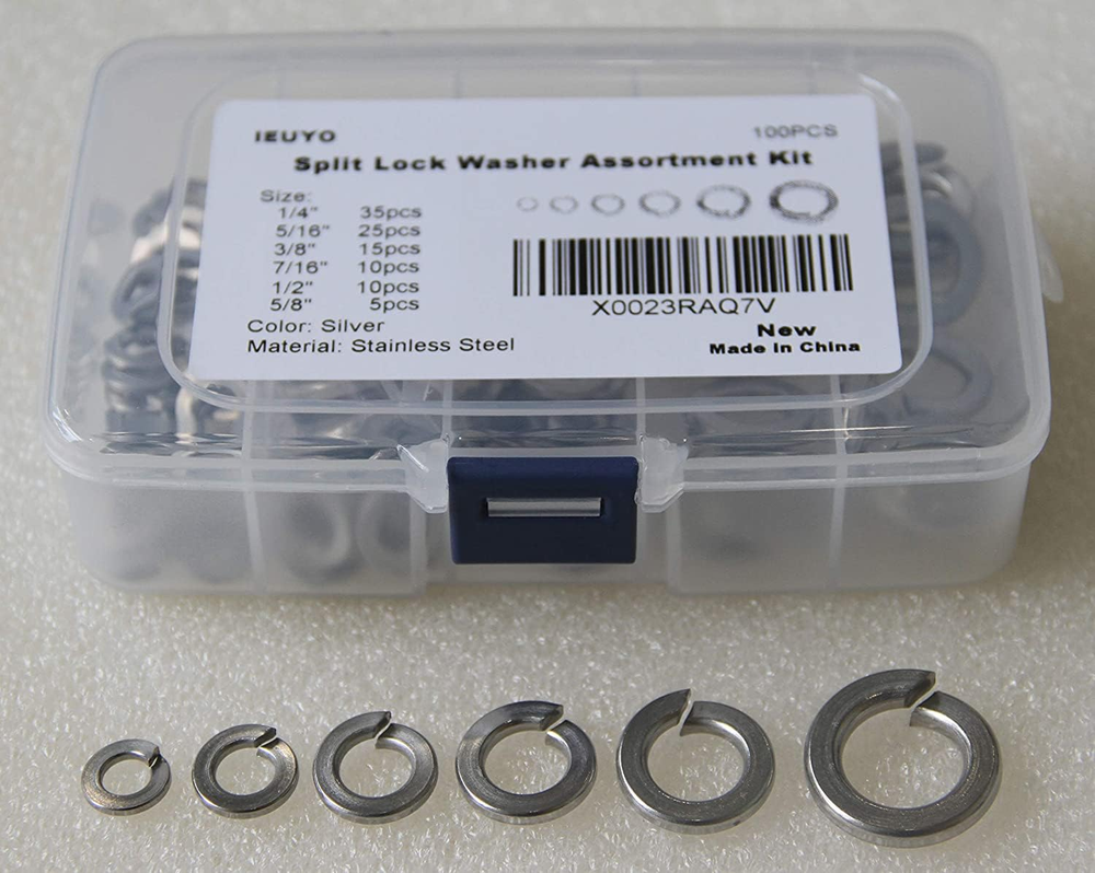 304 Stainless Steel Split Lock Washer Kit, Spring Lock Washer, 6Sizes/100
