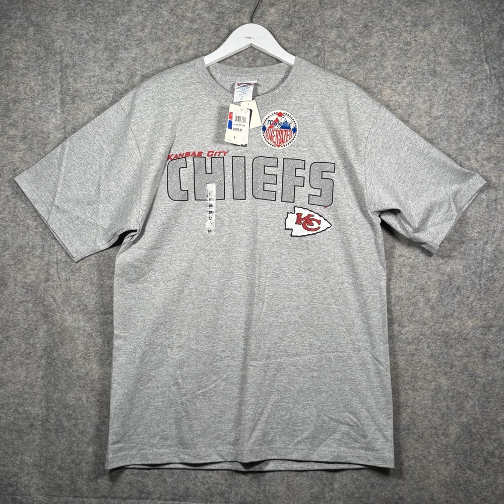 Vintage 90s NWT Majestic Kansas City Chiefs Gray T Shirt Mens Size M 22x31