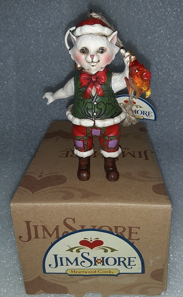 Jim Shore Heartwood Creek Santa Cat with Fish Christmas Ornament NEW